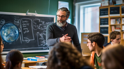 Wall Mural - A portrait of a teacher in a classroom