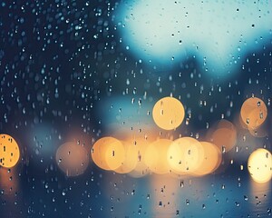 Beautiful fall background with raindrops on glass and bokeh