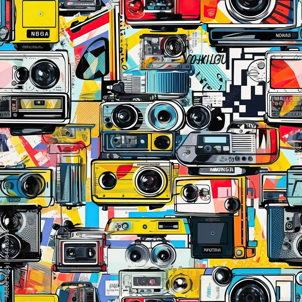 Filmmaking movie-making cartoon collage repeat pattern vintage retro ...