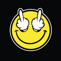 Vector Middle finger in eyes emoticon Streetwear Cartoon Illustration