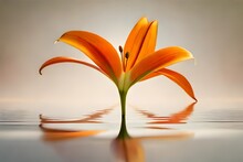 Blooming Orange Lily Stem On White Background
