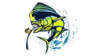 Mahi mahi emblem. Mahi fishing vector illustration. Healthy food. Saltwater fishing. Dolphin fish.