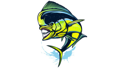 Wall Mural - Mahi mahi emblem. Mahi fishing vector illustration. Healthy food. Saltwater fishing. Dolphin fish.