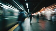 Blurred Image Of People Waiting For Subway At Night