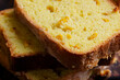 Homemade cornbread slices on kitchen table zoomed image
