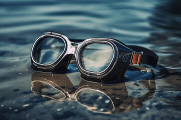 Poster - goggles for swimming lie on the seashore.