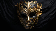 Golden Asymmetrical Mask On Black Background