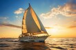 Leinwandbild Motiv Luxury yacht sailing at sunset. Generate AI