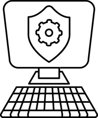 Poster - Setting computer security and keyboard icon in thin line art.