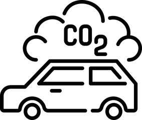 Sticker - Car with carbon dioxide gas icon in line art.