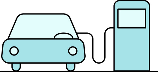 Wall Mural - Turquoise Car or Auto with Petrol Pump Icon on White Background.