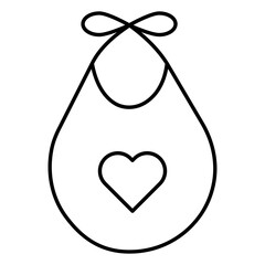 Sticker - Heart shape on baby bib icon in line art.