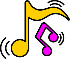 Sticker - Pink and yellow Music note icon or symbol.