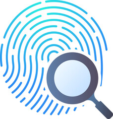 Poster - Fingerprint with magnifying glass icon in blue color.