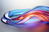 Fototapeta Panele - A colorful, glossy glass ribbon with a holographic, curved wave design that appears to be in motion. Design element is suitable for banners, backgrounds, and wallpapers. AI generated