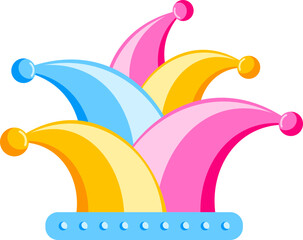 Sticker - Colorful jester hat icon in flat style.