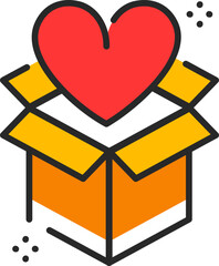 Sticker - Heart with open box icon in red yellow color.