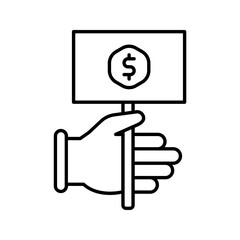 Canvas Print - Hand holding money flag icon in line art.