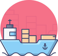 Sticker - Cargo Ship Icon On Pink Background.