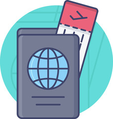 Sticker - Passport With Ticket Icon On Blue Background.