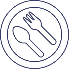 Wall Mural - Fork with Spoon On Plate Icon In Blue Outline.