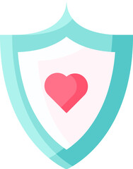 Sticker - Illustration of Shield With Heart Icon in Flat Style.