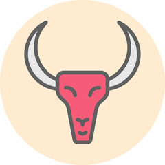 Poster - Cartoon Bull face icon in red color.