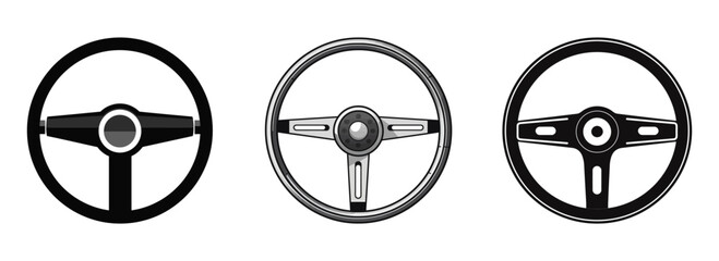 Steering wheel icon set. Car logo templates in flat style isolated. Vector illustration