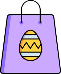 Sticker - Easter egg symbol on carry bag icon in purple and yellow color.