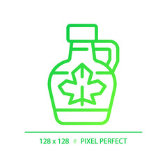 Wall Mural - 2D pixel perfect gradient maple syrup icon, isolated vector, thin line green illustration representing allergen free.