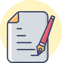 Sticker - Write document paper icon on yellow circle background.