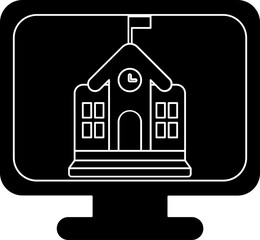 Wall Mural - B&W School Building in Monitor Screen icon for Online Education or Learning.