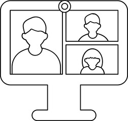 Canvas Print - Online Video Conference Boys and Girls in Monitor Screen line art icon.