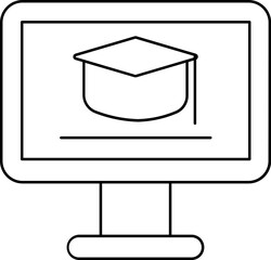 Poster - Line art Graduation Cap in Monitor Screen icon for Online Learning or Education.