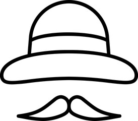 Poster - Bowler Hat with Mustache icon in black line art.