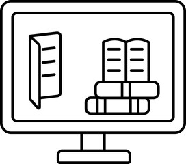 Sticker - E- Learning From Desktop Icon In Black Line Art.