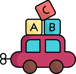 Wall Mural - Flat Style Toy Car With Alphabet Cube Icon.