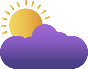 Wall Mural - Sun With Cloud Icon In Purple And Yellow Color.