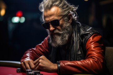 Poster - Man in dark glasses with casino chips.