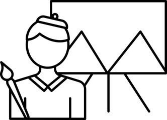 Poster - artist girl with canvas icon in black line art.