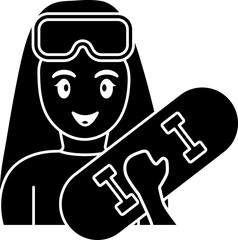 Poster - Young Girl Holding Skateboard Icon In B&W Color.