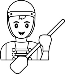 Sticker - Female Holding Paddle Icon In Thin Line Art.