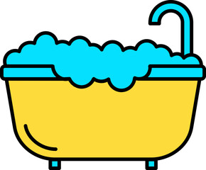 Canvas Print - Flat Style Bathtub Icon in Blue And Yellow Color.