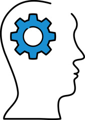 Poster - Human Head With Cogwheel Icon In Blue And White Color.