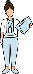 Poster - Businesswoman Holding Folder Icon In Blue And Orange Color.