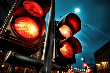 Poster - Red traffic light. prohibiting motion signal.