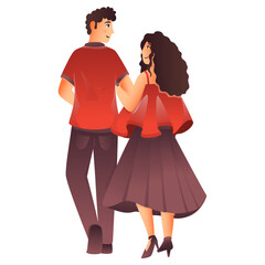 Sticker - Back View Of Young Couple Together In Walking Pose.