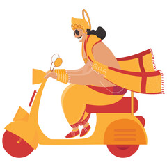 Canvas Print - Side View Of King Mahabali Driving Scooter On White Background.