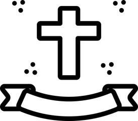 Wall Mural - Christian Cross with Ribbon Icon in Black Outline.