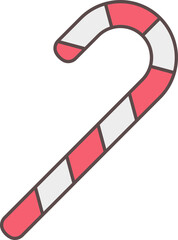 Sticker - Candy Stick Icon In Red And White Color.